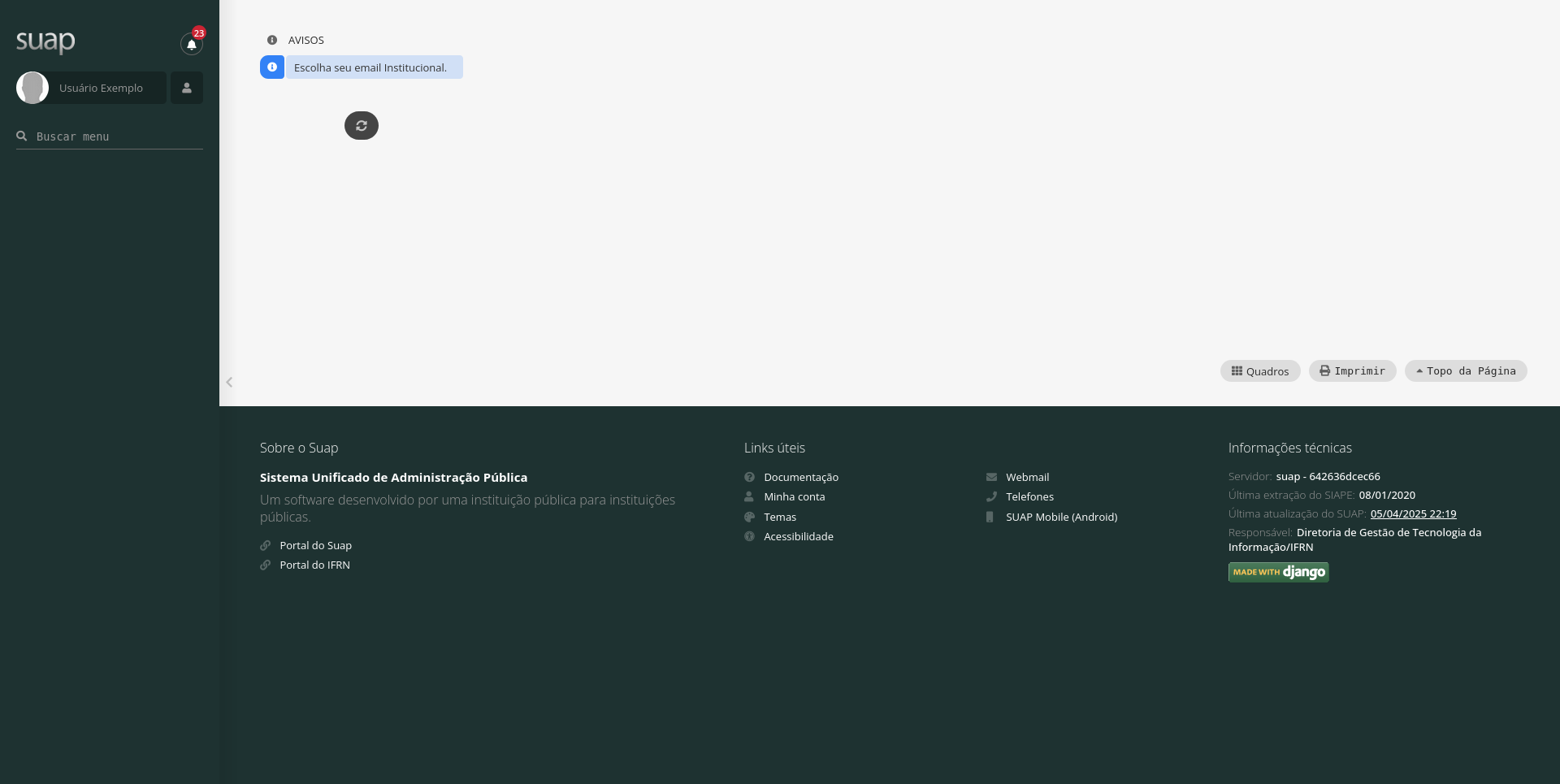 Tela inicial: Seleção e-mail insitucional